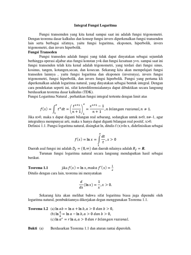 Integral Fungsi Logaritma Pdf