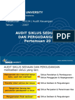 Audit Siklus Sediaan Dan Pergudangan Pertemuan 20: Matakuliah: A0124 / Audit Keuangan Tahun: 2007