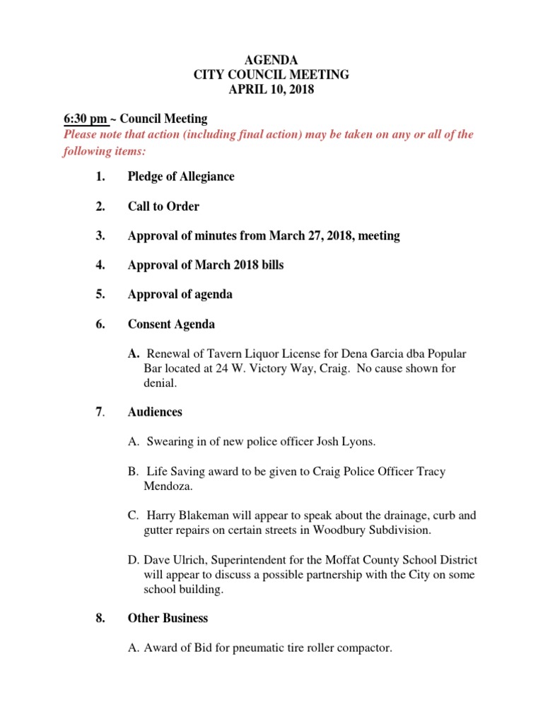 April 10 City Council Agenda | PDF | Public Sphere | Government