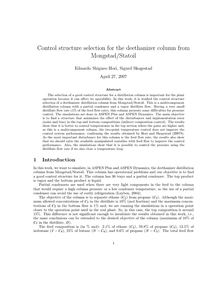 Deethanizer Apr07 PDF | PDF | Distillation | Propane