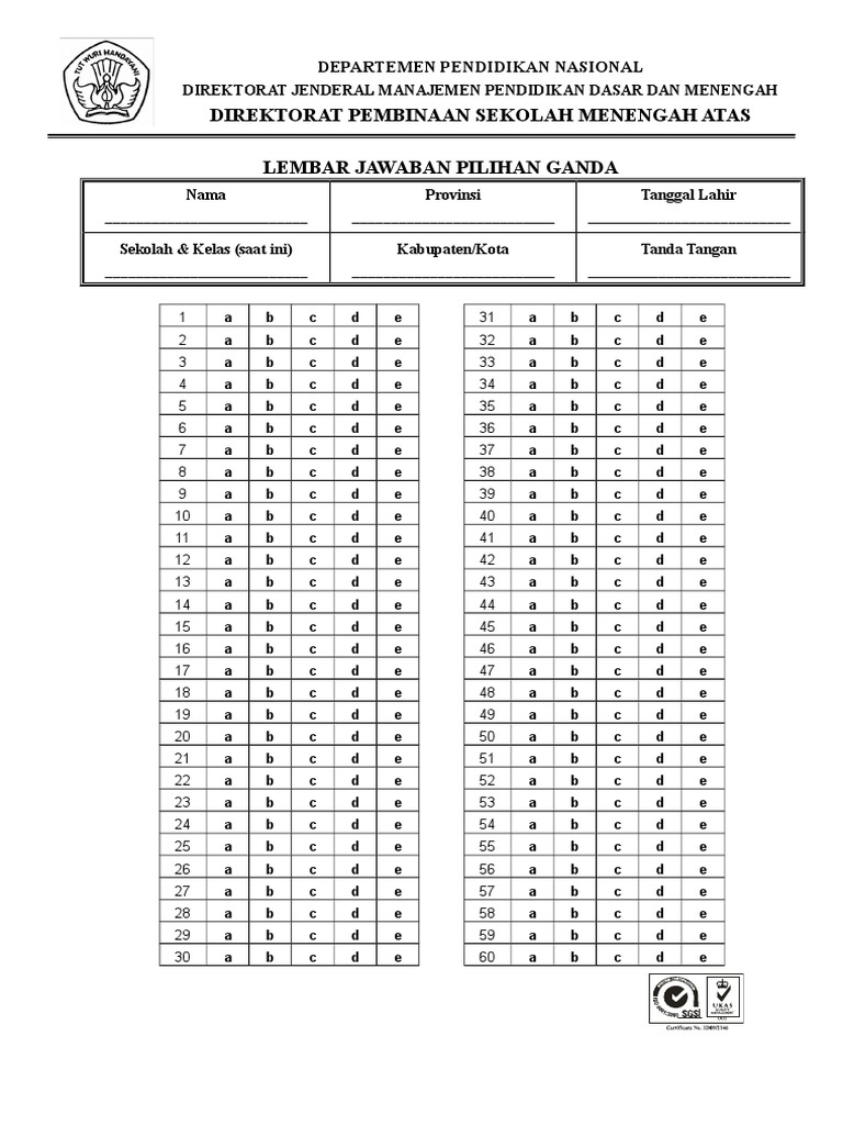 Lembar Jawaban Pilihan Ganda