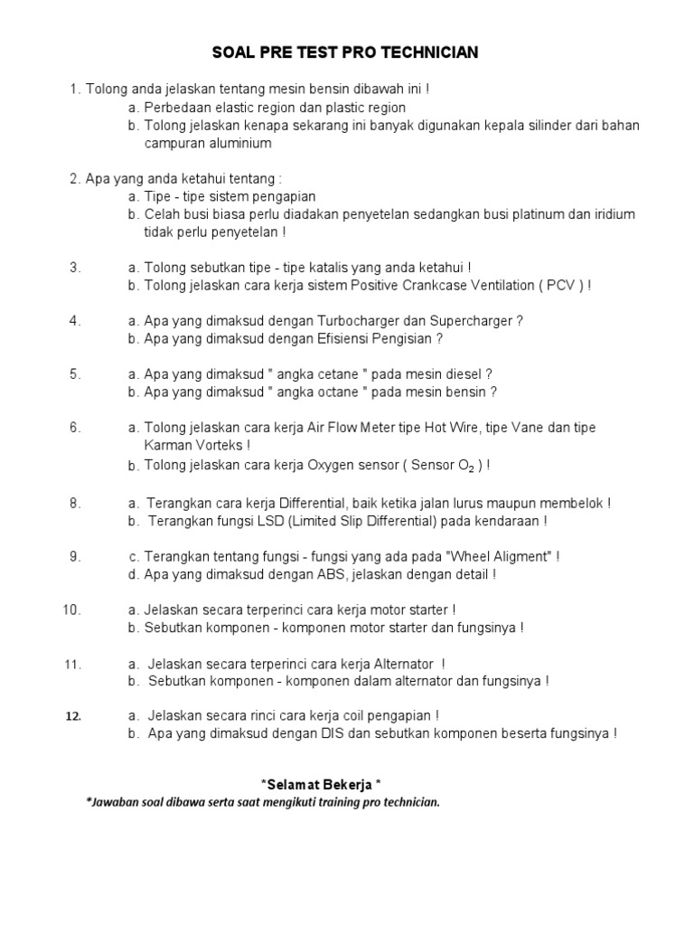 Soal Pre Test Pro Technician | PDF