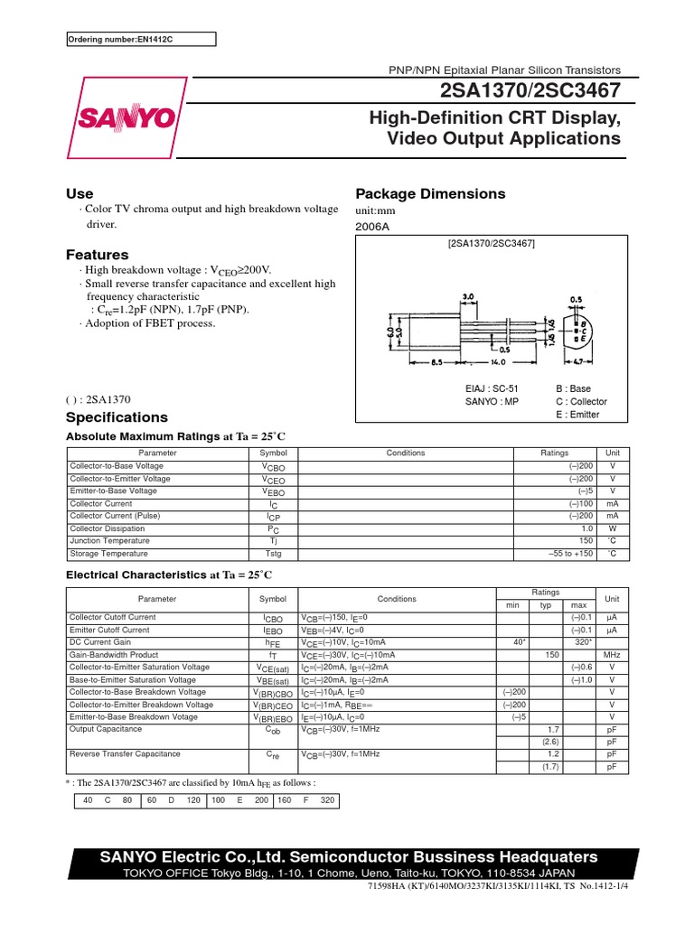 2 Sa 1370 | PDF | Bipolar Junction Transistor | Electrical