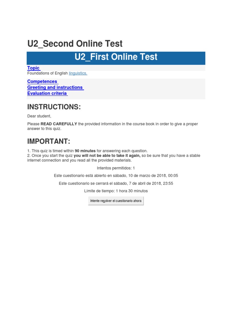 U2 English Linguistics Online Quiz | PDF | Career & Growth | Self ...