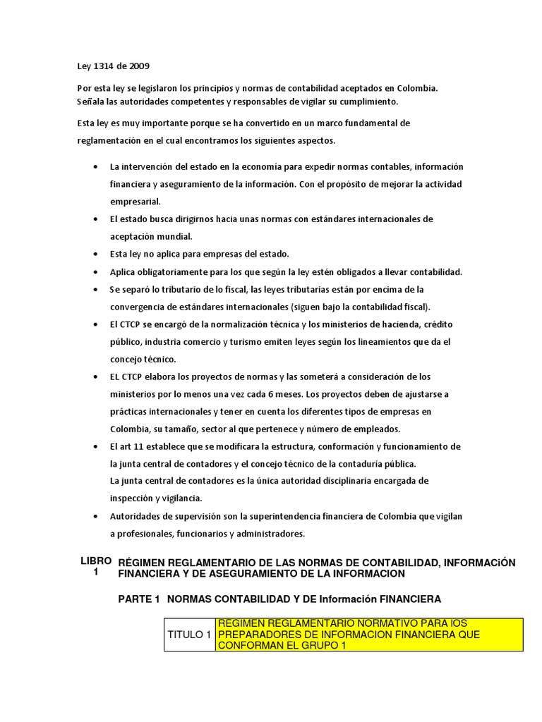 Ley 1314 de 2009 | PDF | normas internacionales de INFORMACION ...