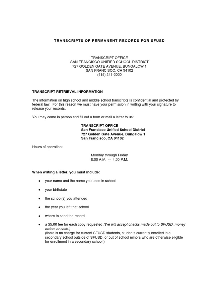 SFUSD Transcript Request Guidelines | PDF | United States Code | Privacy