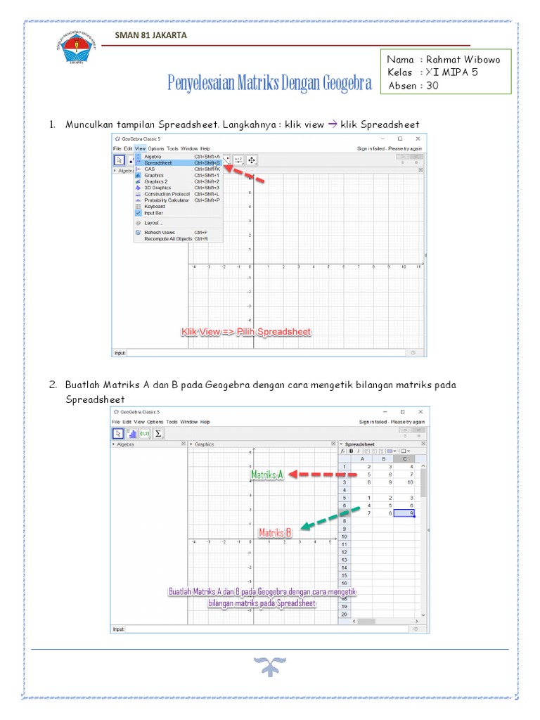 Panduan Membuat Matriks di Geogebra | PDF