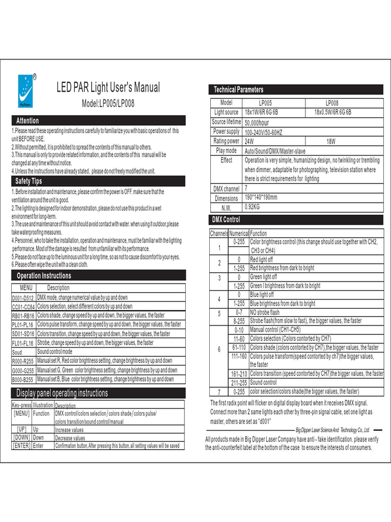 LP005 User Manual | Color | Lighting