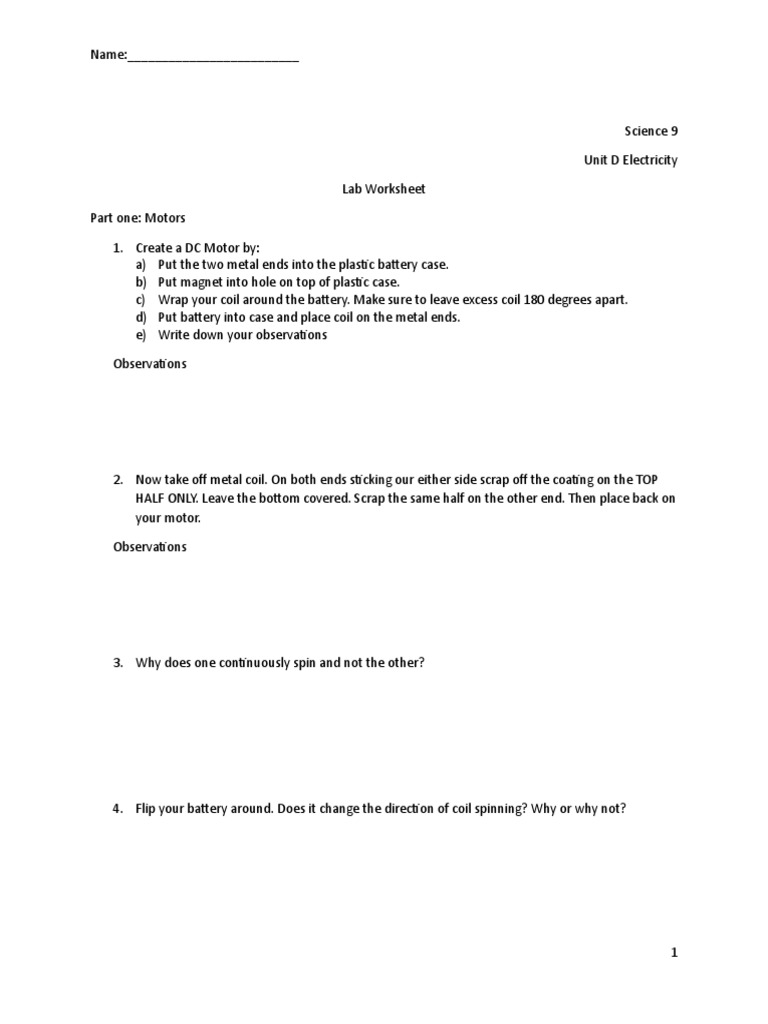 Circuit Lab Worksheet for Science 9 | PDF | Series And Parallel ...