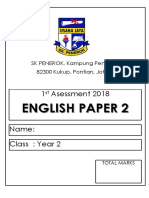 English Paper 2: 1 Asessment 2018