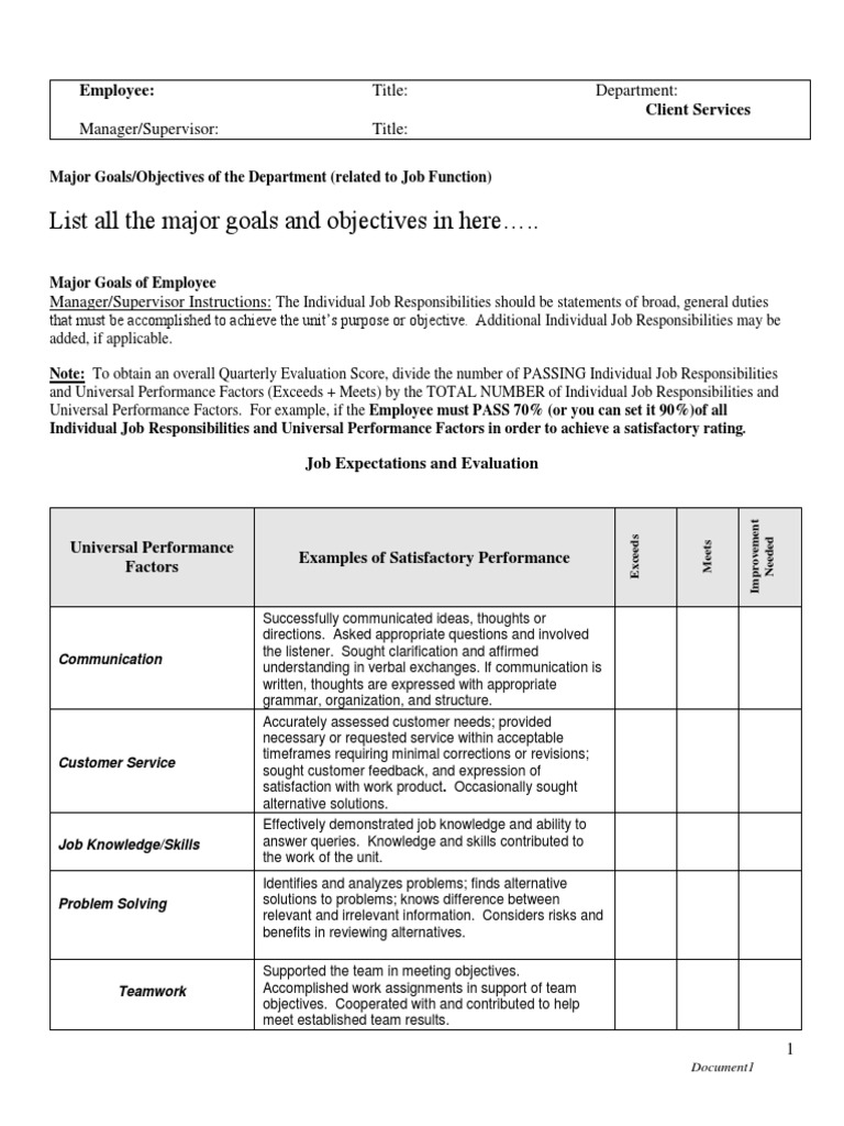 Employee Evaluation Work Goals Guide | PDF | Safety | Goal