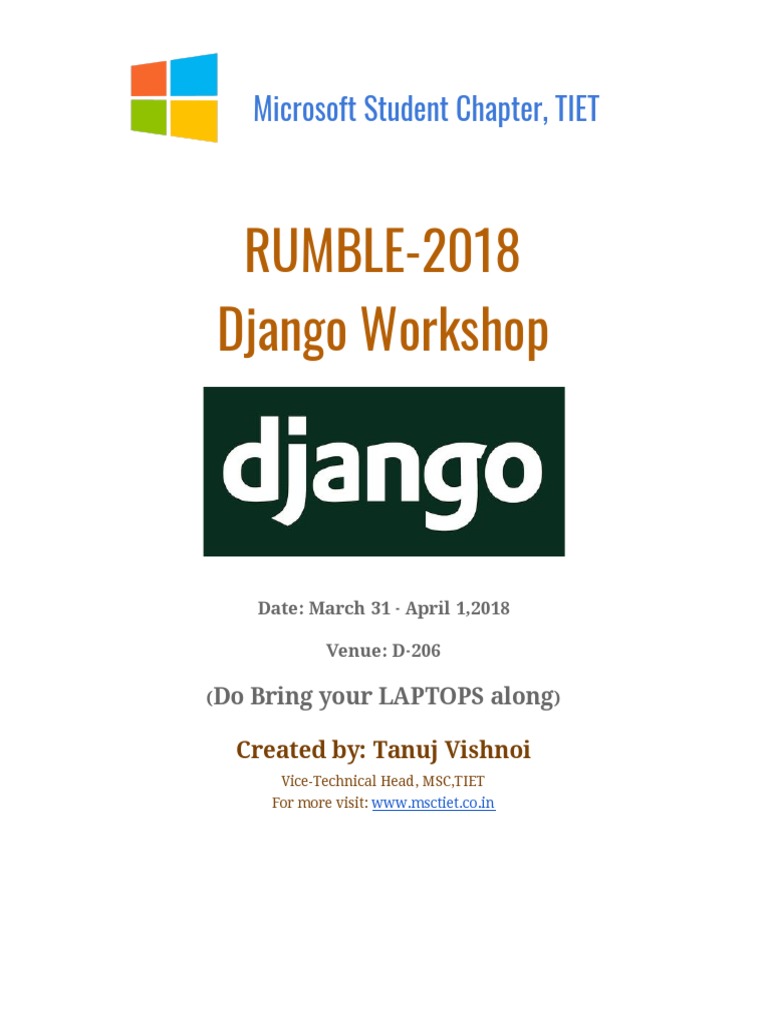 RUMBLE-2018 Django Workshop: Microsoft Student Chapter, TIET | PDF ...