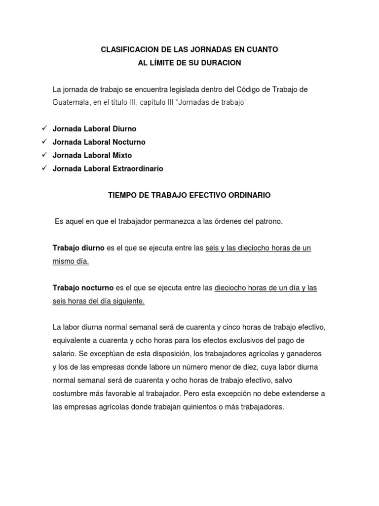 Clasificación de Jornadas Laborales en Guatemala | PDF | Tiempo de ...