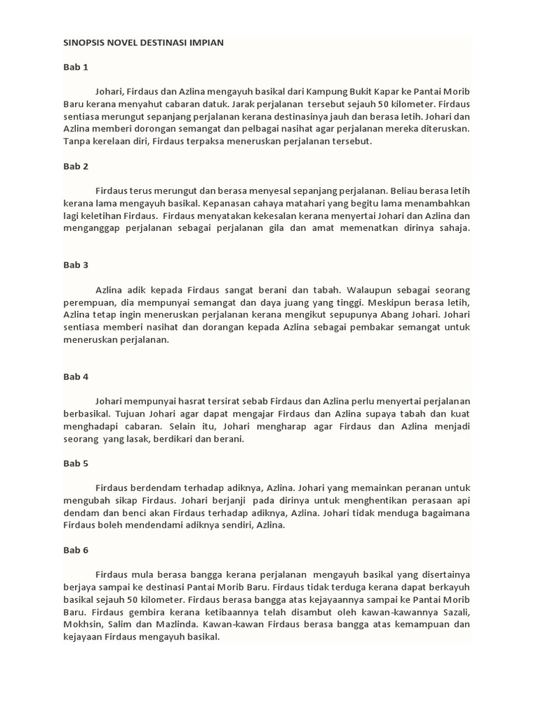 Sinopsis Destinasi Impian Bab 1 Hingga Bab 6