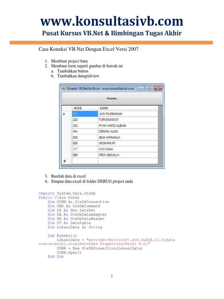 Koneksi VB.Net dengan Excel 2007 | PDF | Komputer