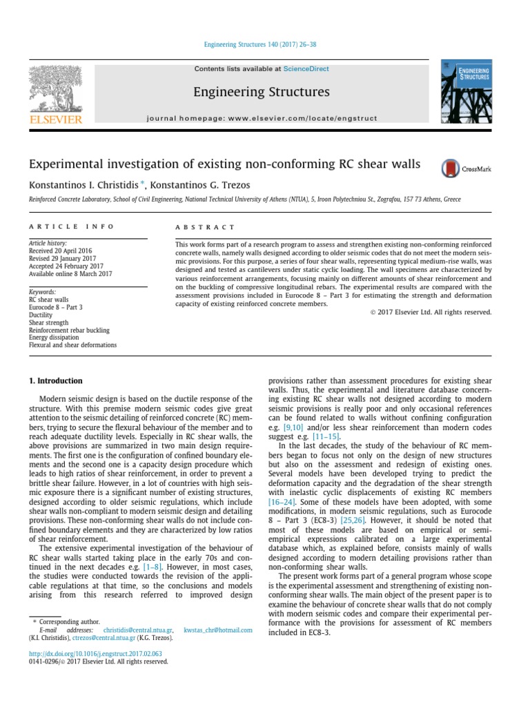 Experimental Investigation Of Existing Non Conforming Rc Shear Walls 2017 Strength Of Materials Buckling