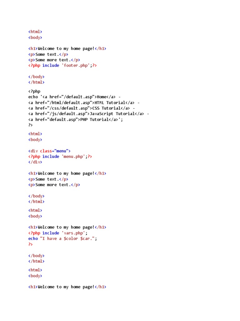 HTML Body h1 /h1 P /P P /P 'Footer - PHP' /body /HTML: Include | PDF