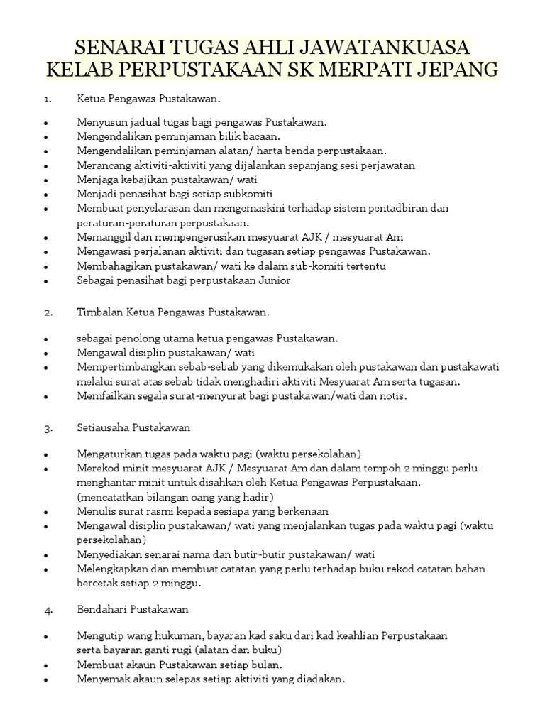 Senarai Tugas Ahli Jawatankuasa Pdf