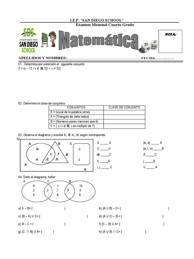 Ejercicios de Conjuntos para Cuarto Grado | PDF | Enseñanza de ...