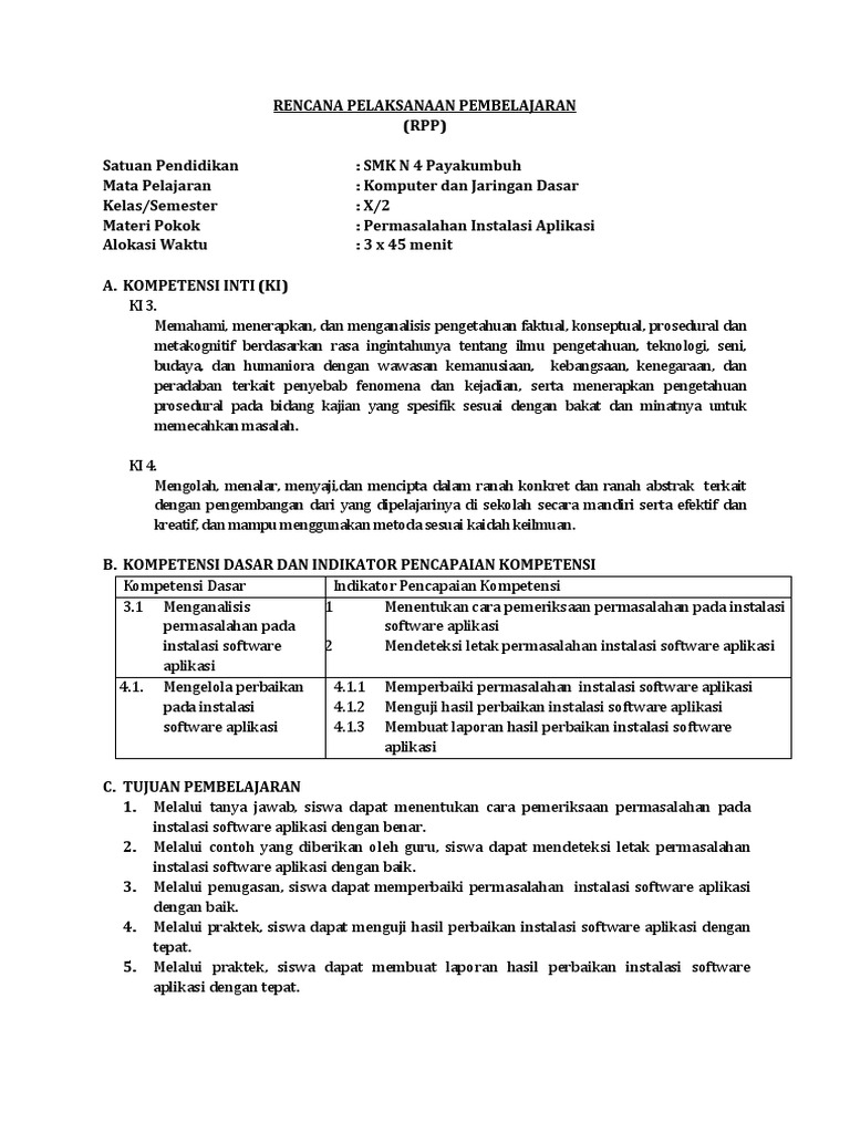 Rpp Komputer Dan Jaringan Dasar Semester 2 Genap X K13 2018