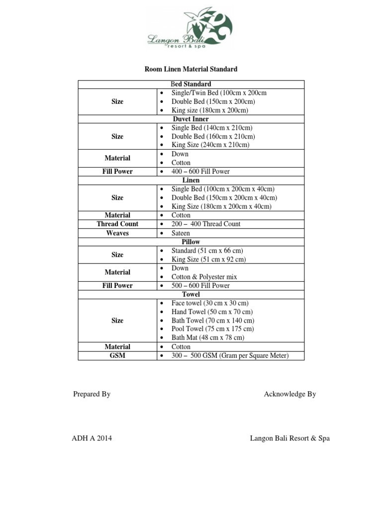Room Linen and Towel Standards Guide | PDF