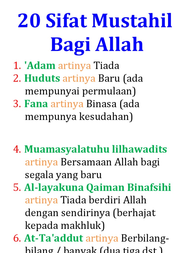 20 Sifat Mustahil Bagi Allah Pdf