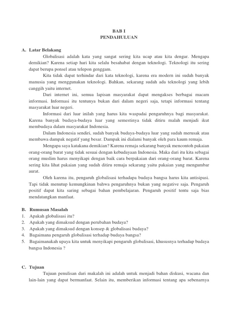 Makalah Cara Mengatasi Globalisasi Terhadap Budaya Pdf