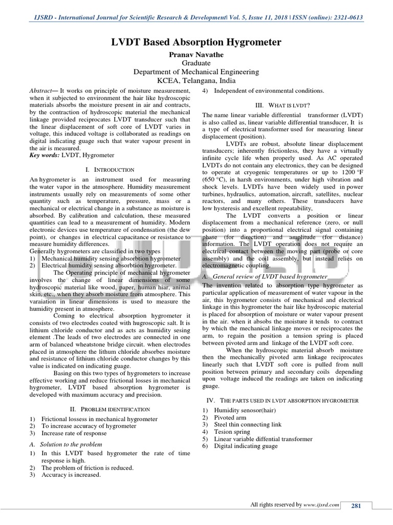 LVDT Based Absorption Hygrometer PDF Electrical Engineering