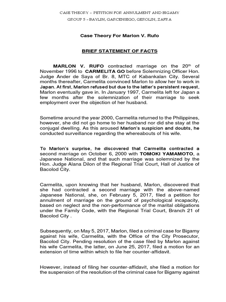 Case Theory Bigamy PDF Annulment Marriage