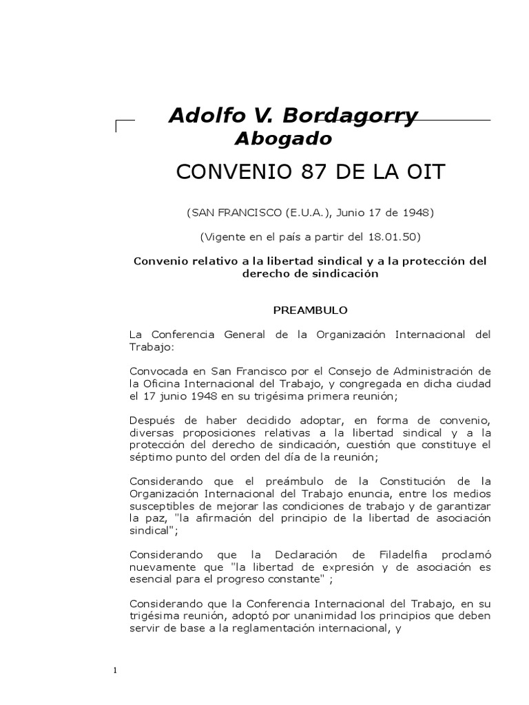 Convenio 87 de La OIT | Descargar gratis PDF | Organización ...