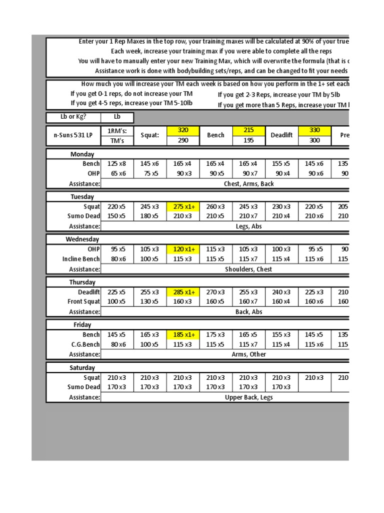 NSuns 531 Workout Program Guide | PDF | Sports | Weight Training