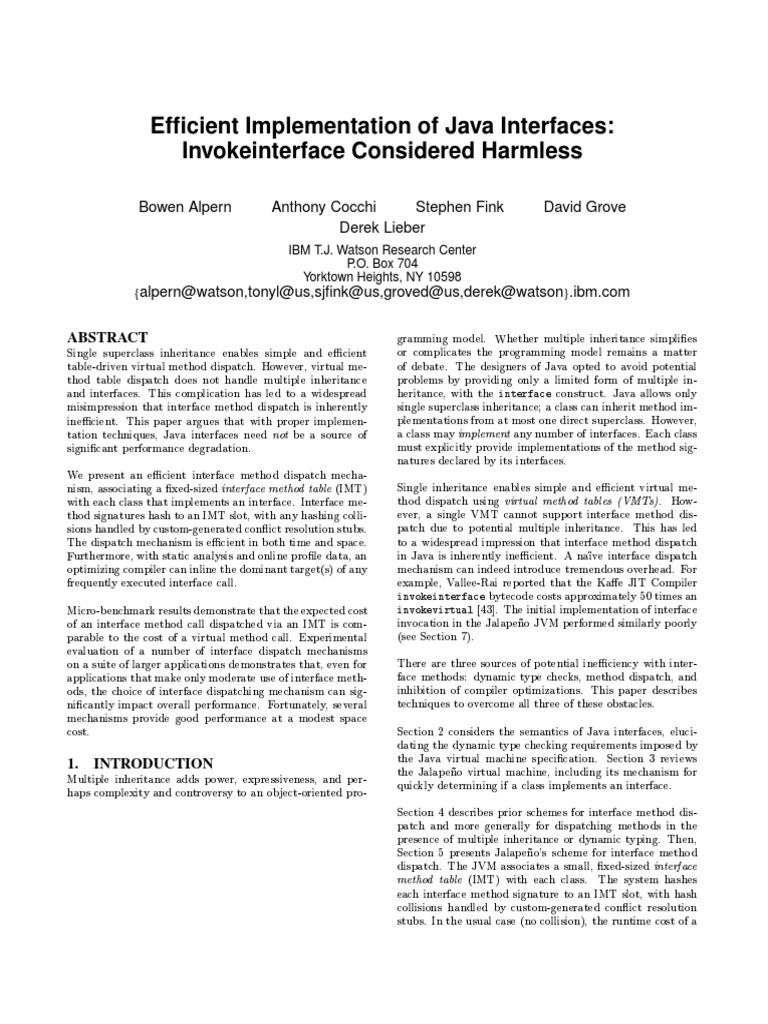 Efficient Implementation Of Java Interfaces Invokeinterface Considered Harmless Pdf Latin Script Collation