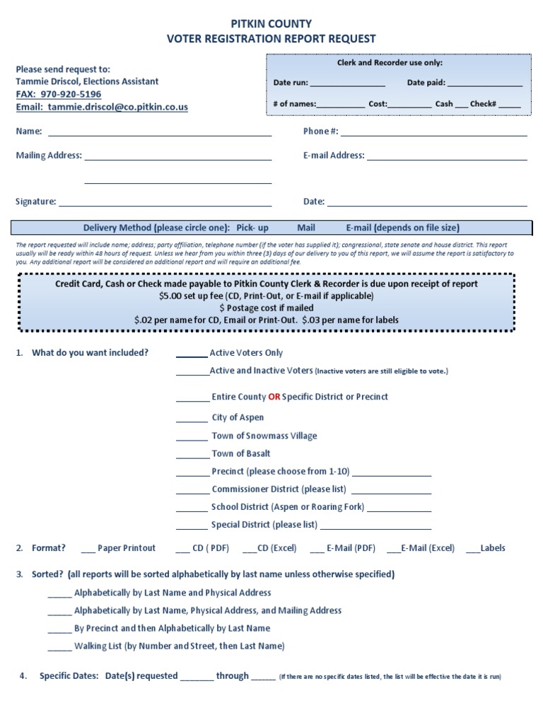 Pitkin County Voter Registration Request | PDF | Mail | Government