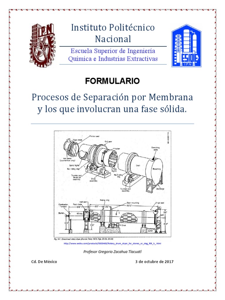 Formulario Procesos De Separación Por Membrana Oct 2017 Vfinal Pdf 