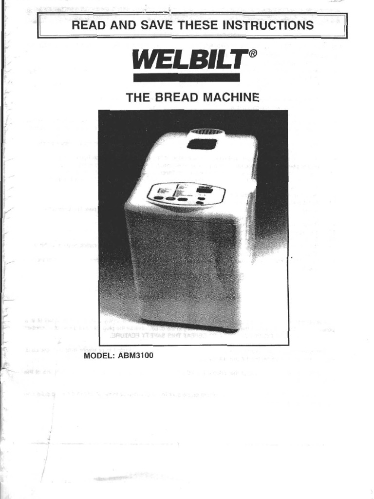 Welbilt Bread Machine Model Abm3100 Instruction Manual Recipes Abm 3100
