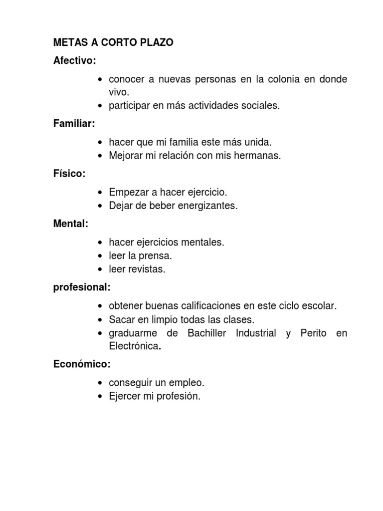 Metas Afectivas a Corto Plazo | PDF | Science | Ciencia (general)