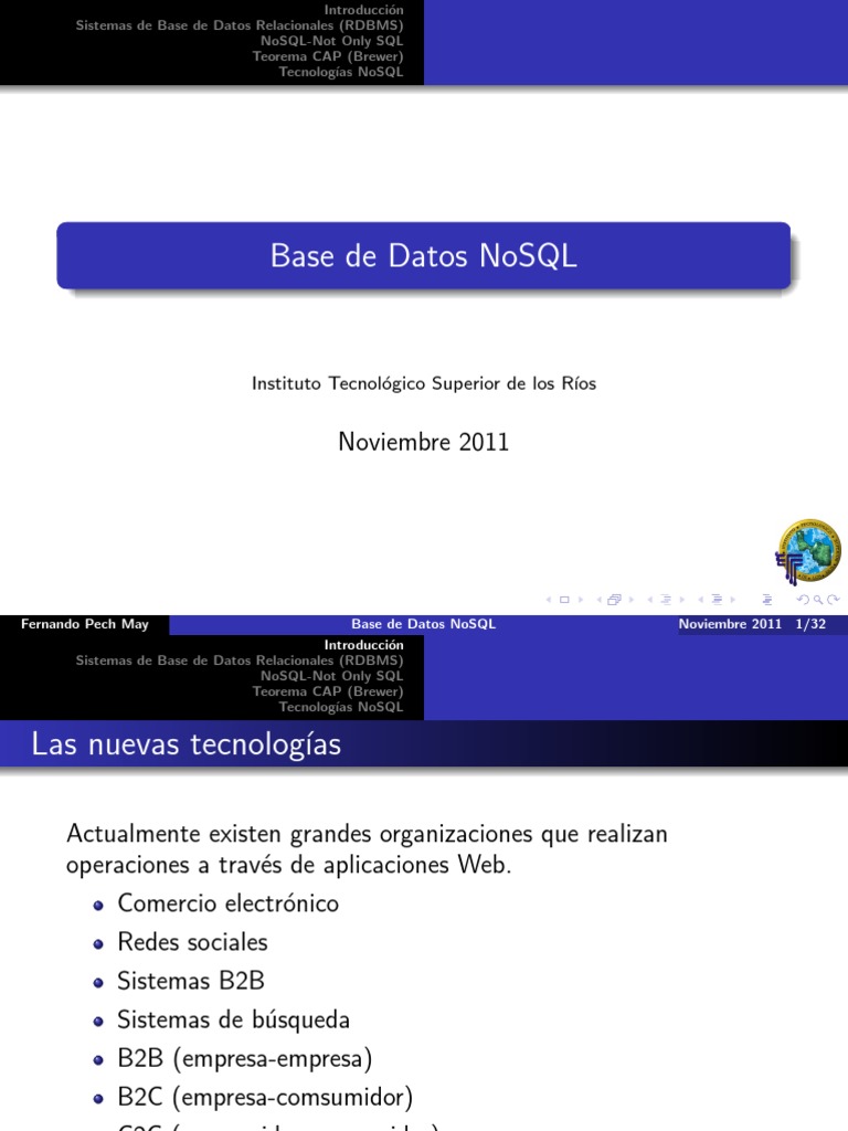 Introducción a Bases de Datos NoSQL | PDF | No Sql | Base de datos ...