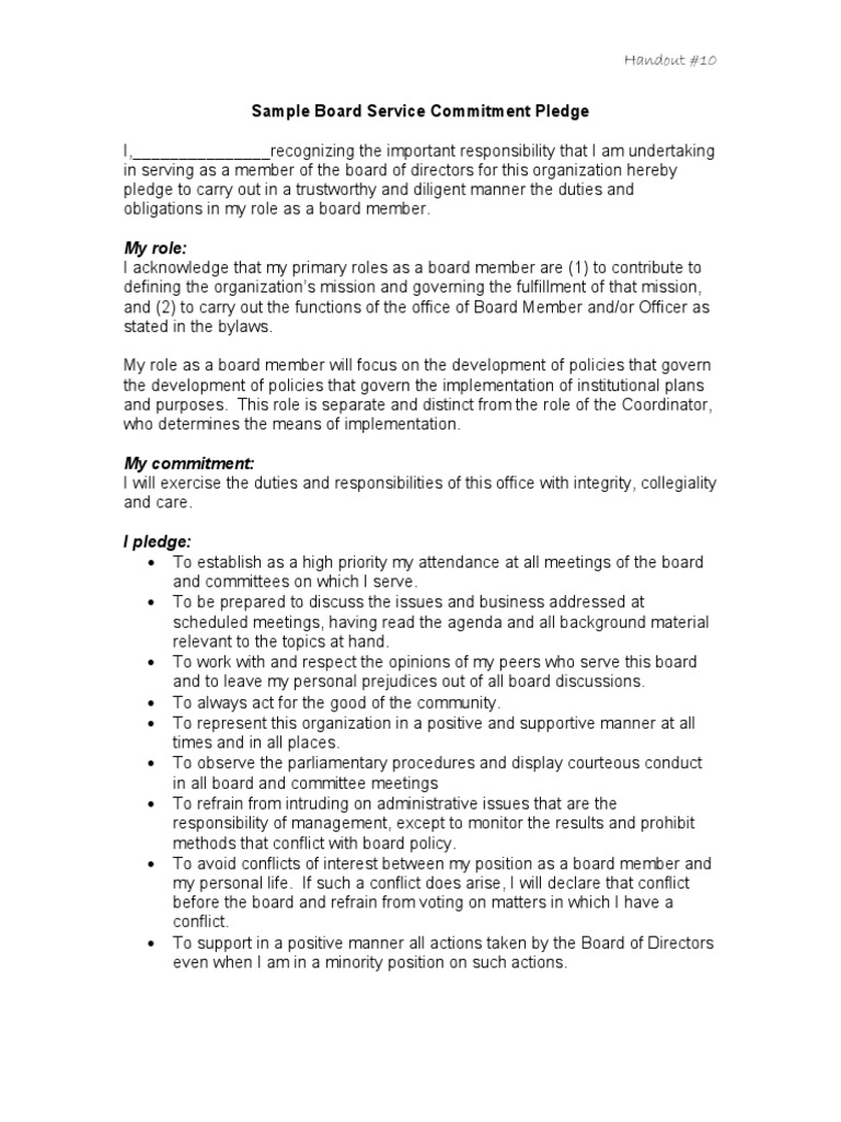 Commitment Pledge | Download Free PDF | Board Of Directors | Government ...