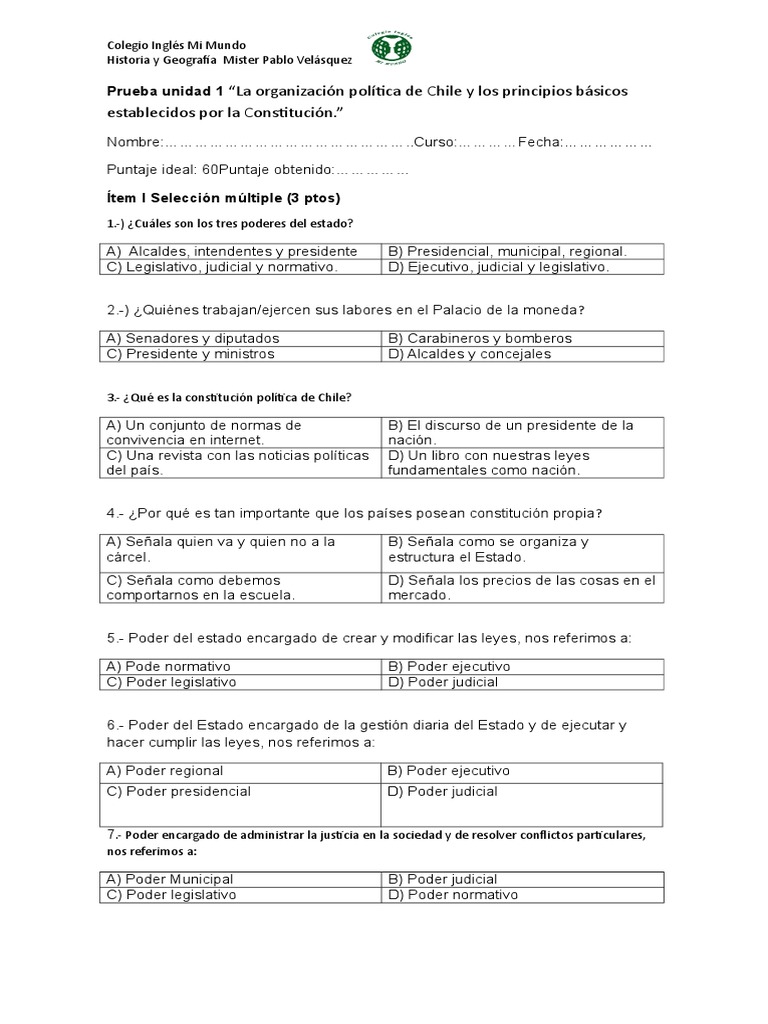 Organización Política y Judicial en Chile | PDF | Separación de poderes ...
