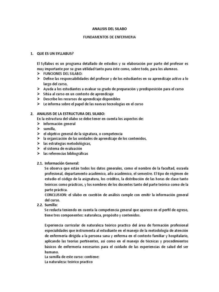 Analisis Del Silabo | PDF | Maestros | Enfermería
