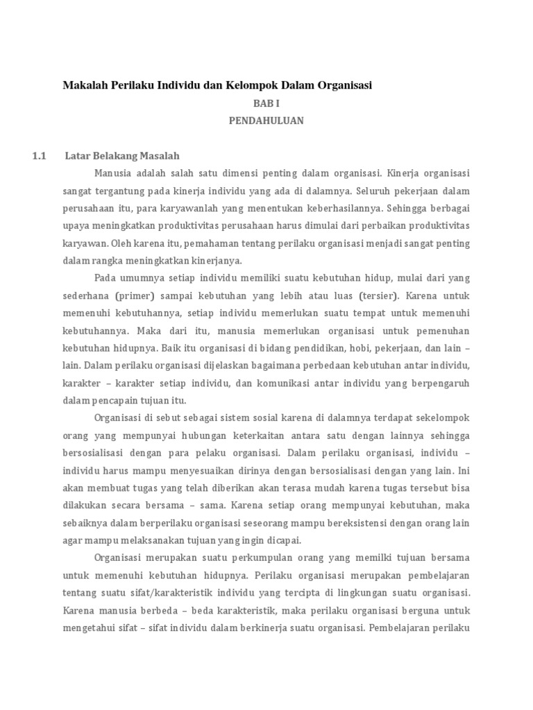 Makalah Perilaku Individu Dan Kelompok Dalam Organisasi