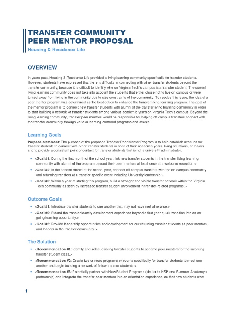 Transfer Peer Mentor Program Proposal | PDF | Mentorship | Community