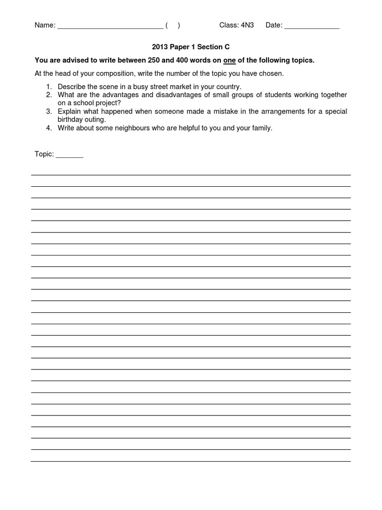 2013 Paper 1 Section C You Are Advised To Write Between 250 and 400