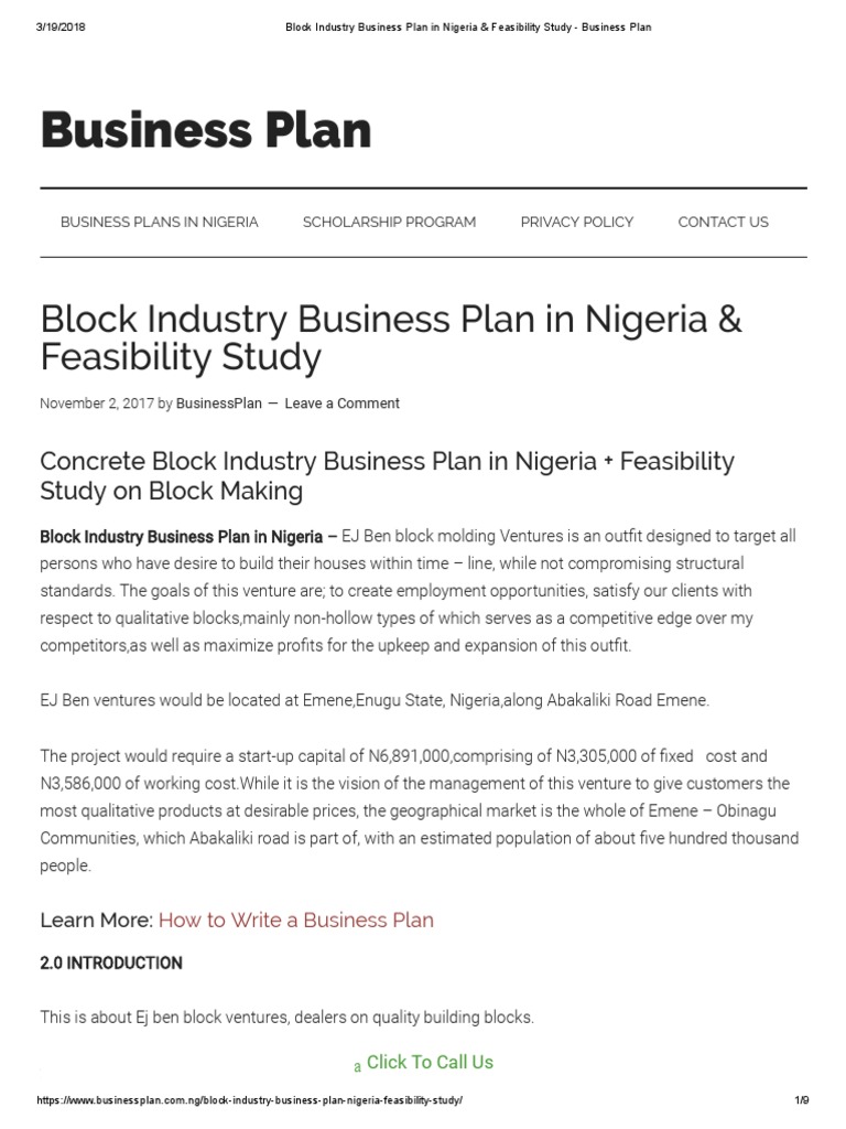 sample of business plan for block industry