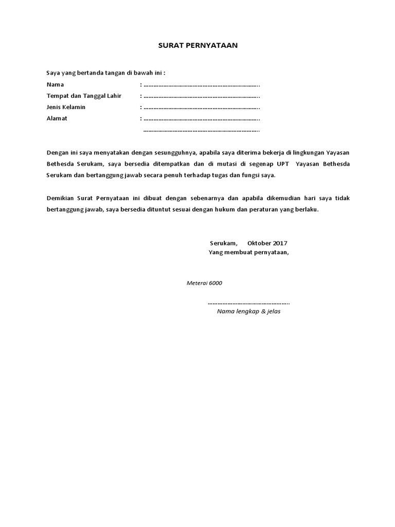 Surat Pernyataan Rekrutmen | PDF