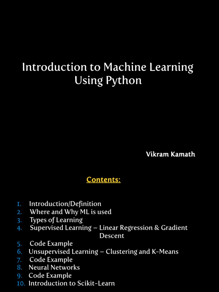 Introduction To Machine Learning Using Python: Vikram Kamath | PDF ...