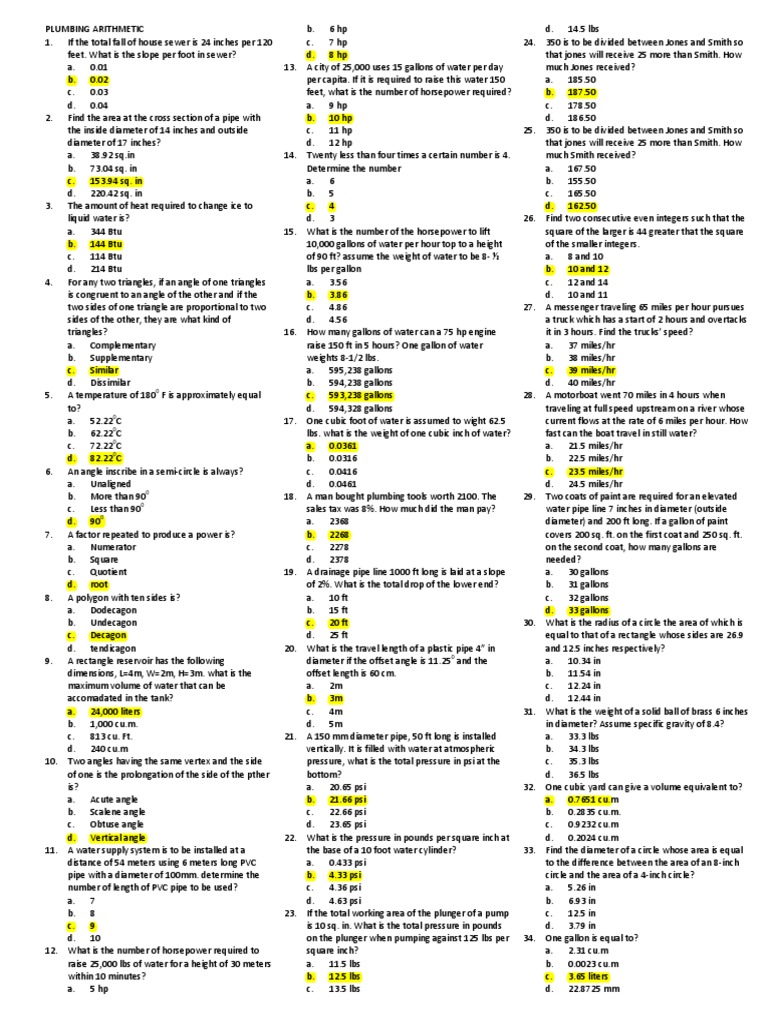 Preboard1PlumbingArithmetic (Answer Key).pdf Depreciation Book Value