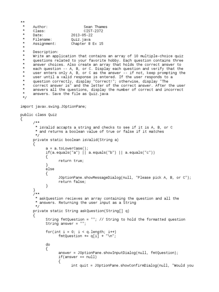 Quiz Code Java | PDF | C (Programming Language) | Integer (Computer ... image.