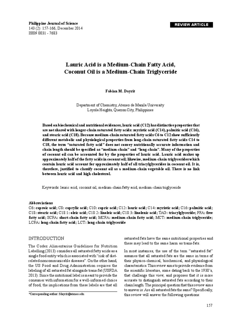 Lauric Acid Is A Medium-Chain Fatty Acid | PDF | Fatty Acid | Saturated Fat