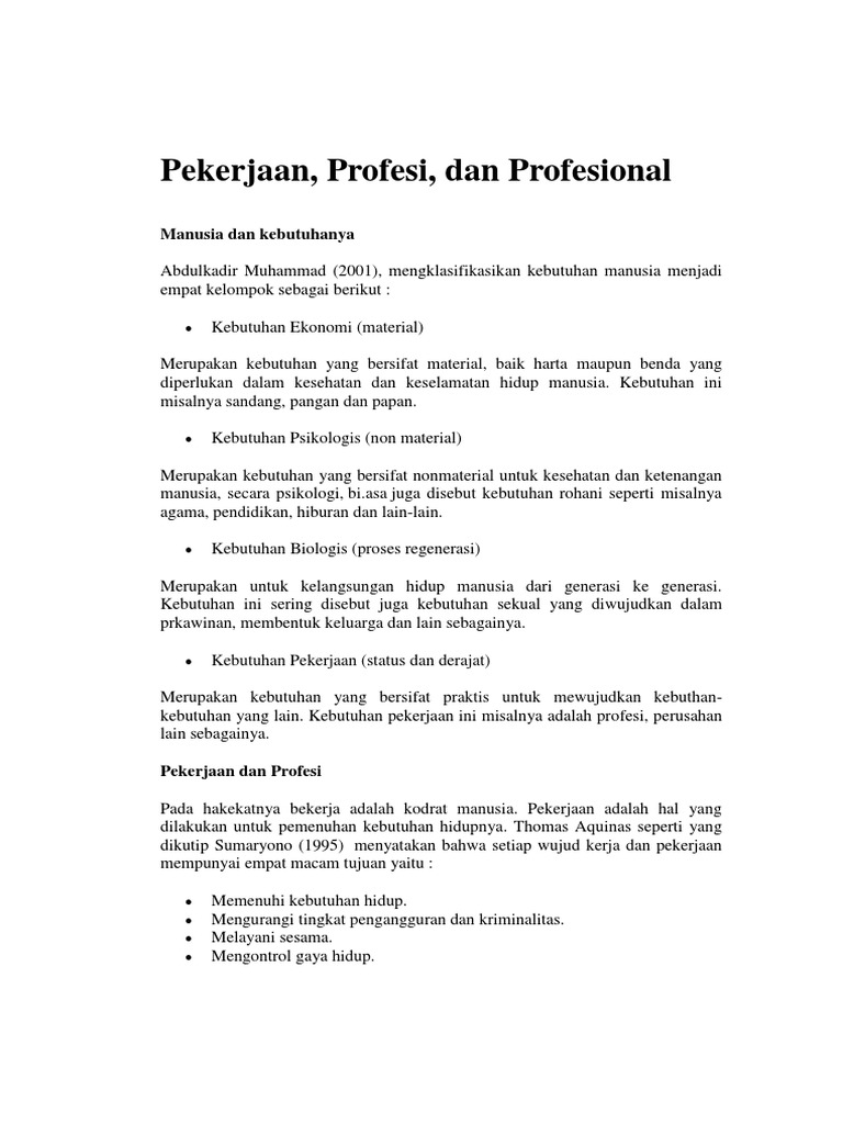 Pekerjaan, Profesi, Dan Profesional | PDF